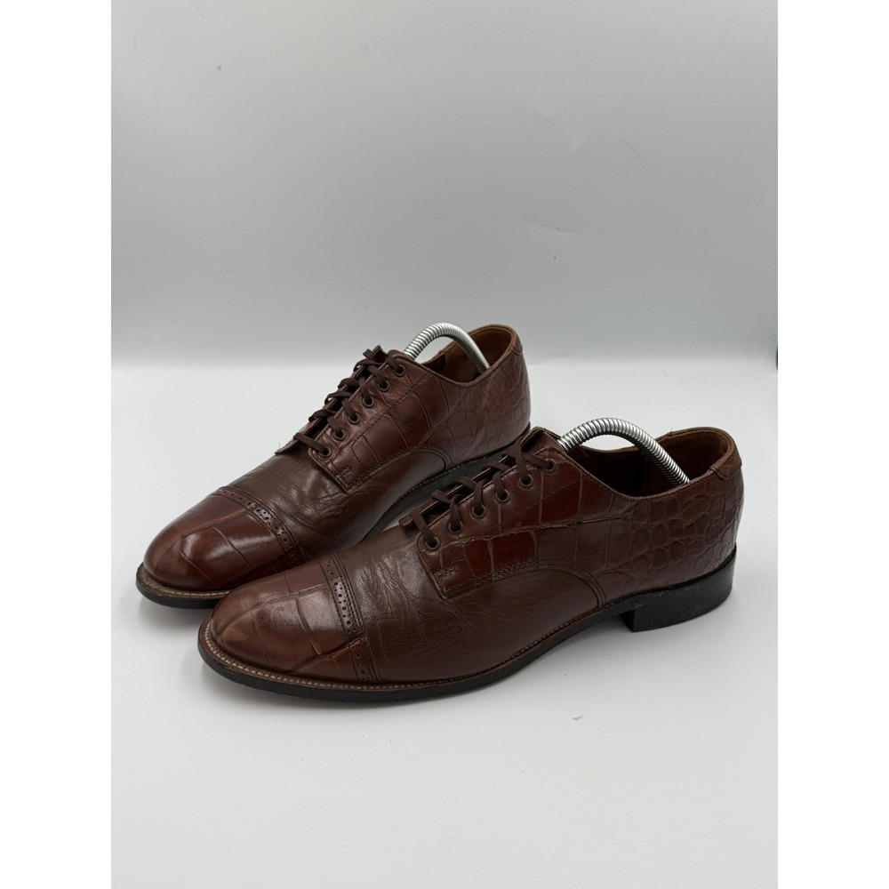 Stacy Adams Madison Croc Embossed Leather Cap Toe Oxfords Men's 12 D Brown Lace